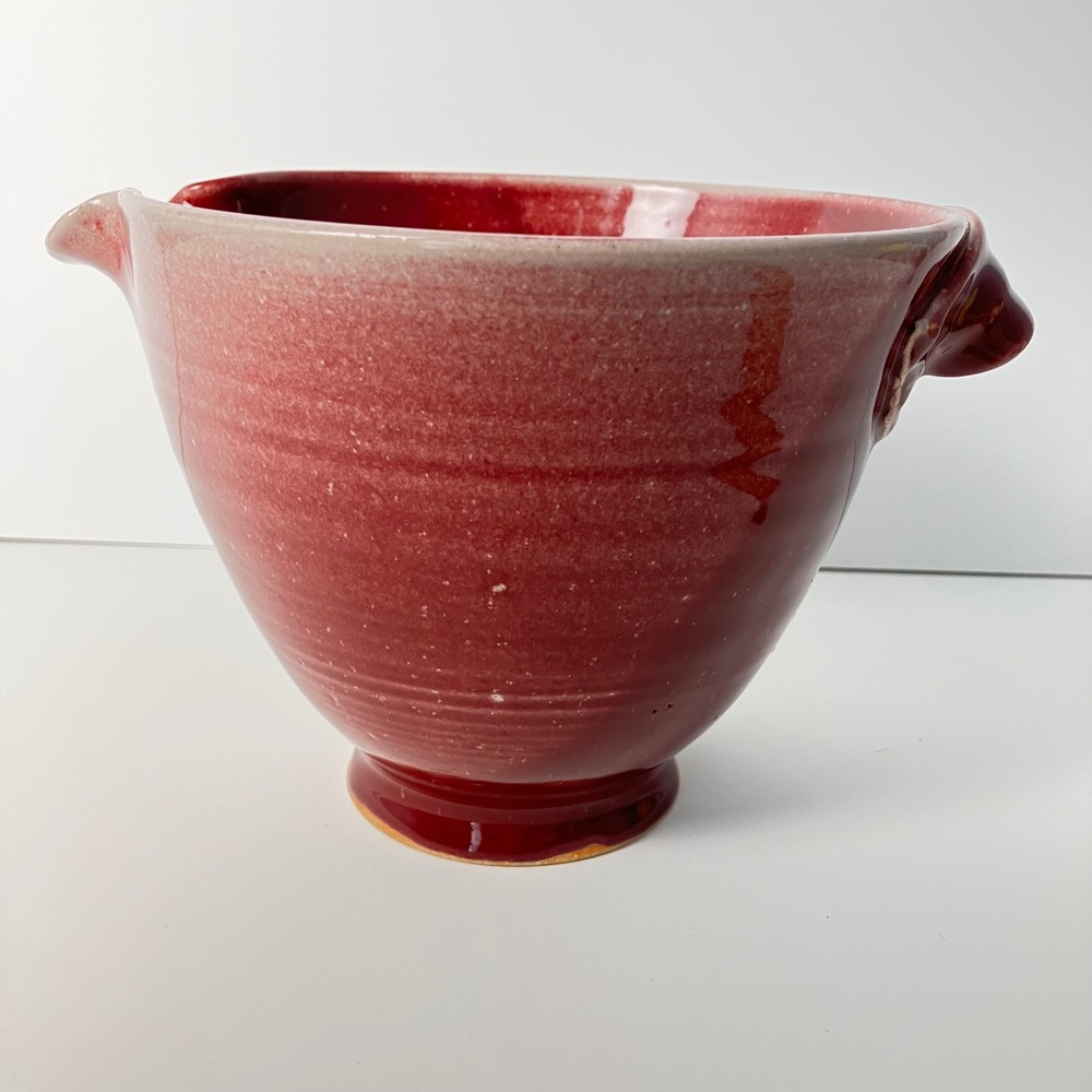 Handmade Pottery Batter Bowl 8in Red Stoneware Pour Spout Handle